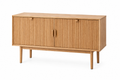 Modern Freestanding Storage Cabinet with Double Doors & Open Shelves, Wooden Accent Cabinet for Living Room, Entryway & Dining Room, Natural Oak Finish