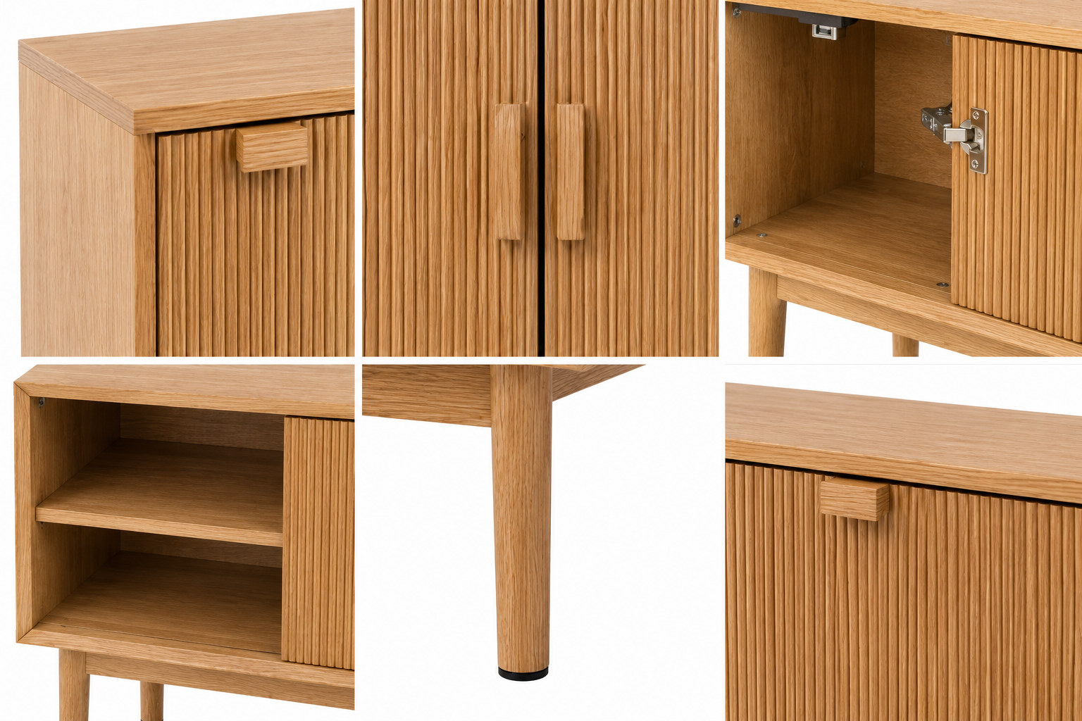 Modern Freestanding Storage Cabinet with Double Doors & Open Shelves, Wooden Accent Cabinet for Living Room, Entryway & Dining Room, Natural Oak Finish