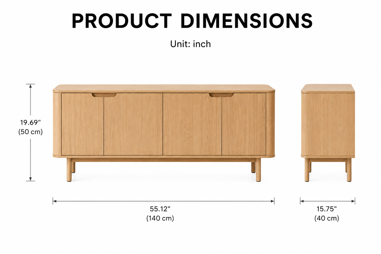 Modern Natural Wood Sideboard Buffet Cabinet with 4 Doors, Mid-Century Storage Cabinet for Living Room, Dining Room & Entryway