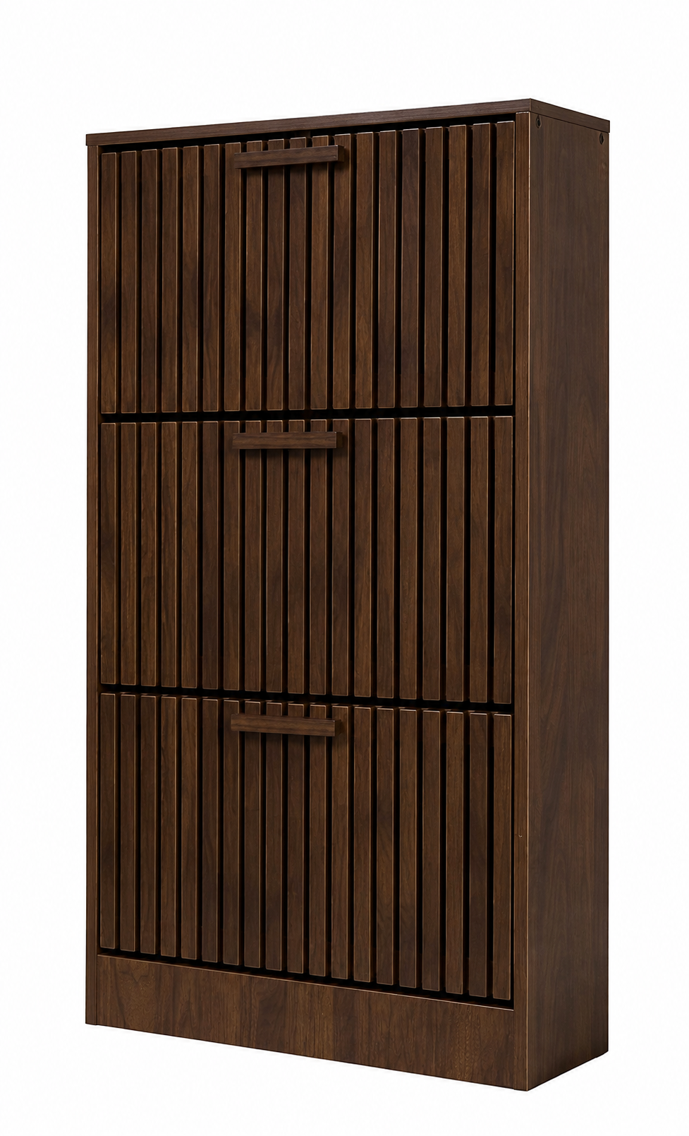 3-Tier Flip-Down Shoe Cabinet with Slatted Doors, Space-Saving Wooden Shoe Storage Organizer for Entryway, Hallway & Bedroom