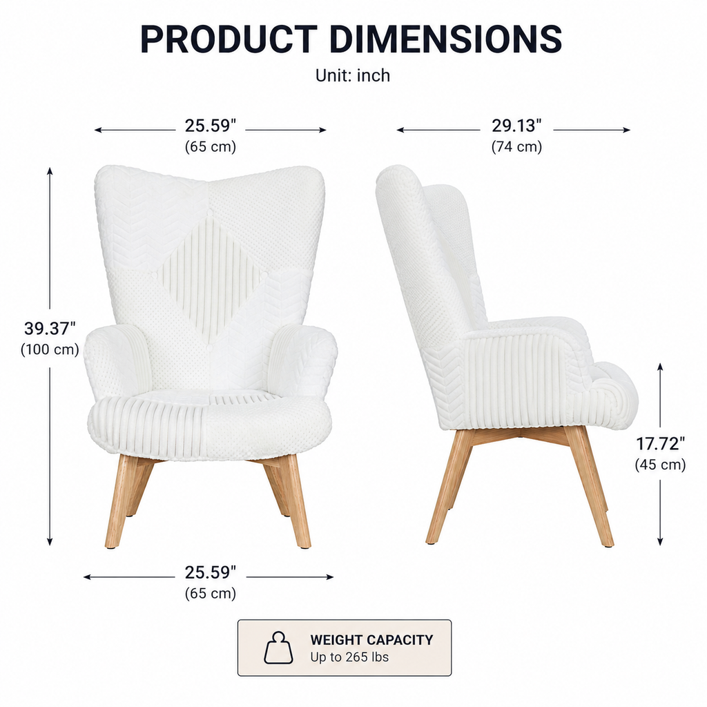 Modern Teddy Fleece Accent Chair with High Back, Upholstered Wingback Armchair, Soft Lounge Chair with Solid Wood Legs for Living Room, Bedroom & Reading Nook