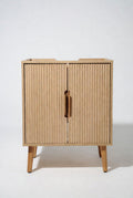 Modern Oak Bathroom Vanity Cabinet with Slatted Doors, Freestanding Storage Cabinet with Adjustable Shelf