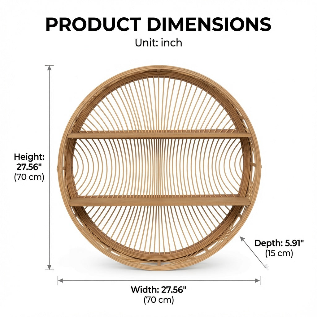 Modern Round Wall Shelf with Wooden Shelves, Decorative Metal Hanging Display Shelf for Living Room, Bedroom, Bathroom & Entryway