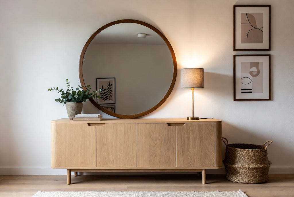 Modern Natural Wood Sideboard Buffet Cabinet with 4 Doors, Mid-Century Storage Cabinet for Living Room, Dining Room & Entryway