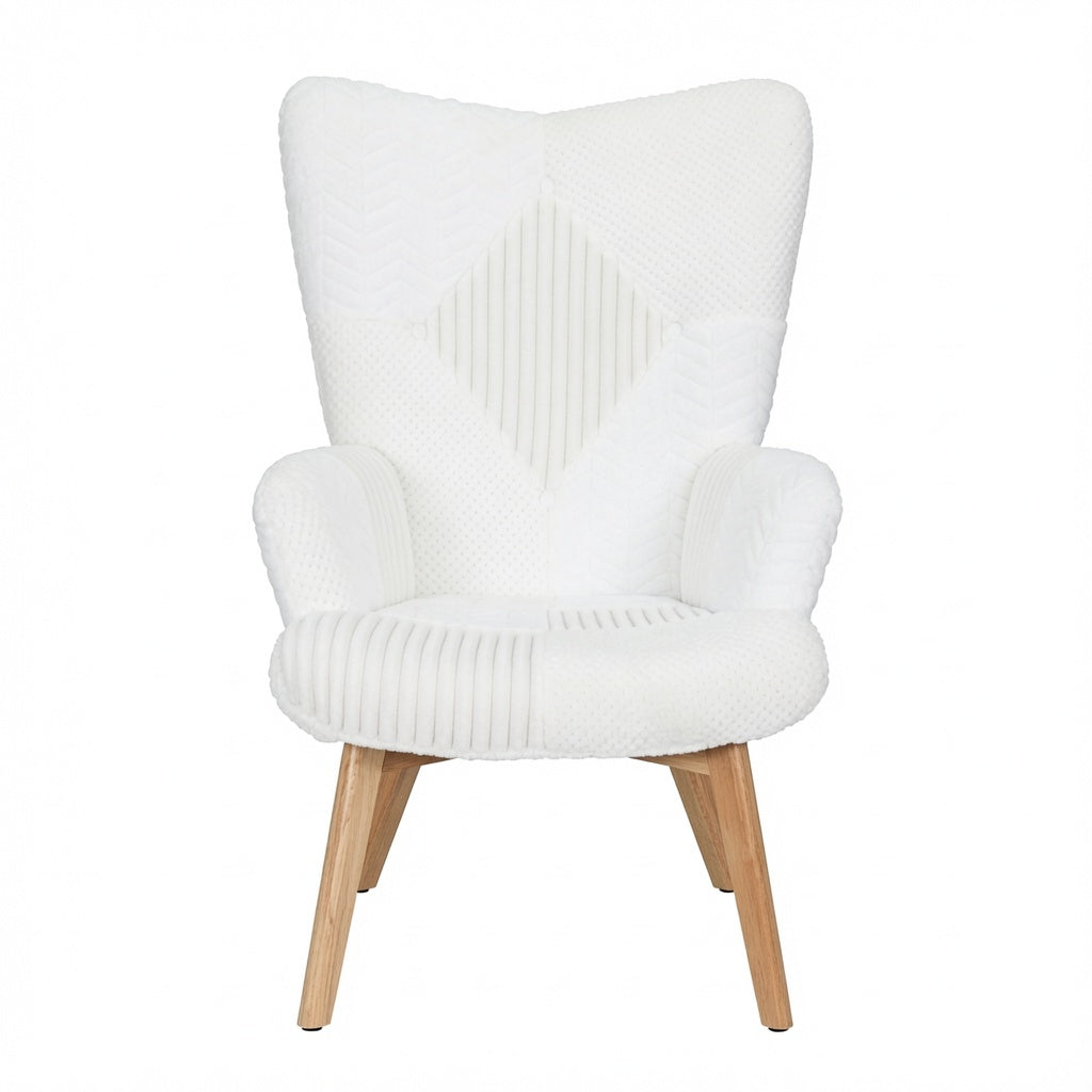 Modern Teddy Fleece Accent Chair with High Back, Upholstered Wingback Armchair, Soft Lounge Chair with Solid Wood Legs for Living Room, Bedroom & Reading Nook