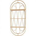 Boho Wall Shelf with Wooden Shelves, 2-Tier Decorative Hanging Wall Organizer, Natural Rattan Arch Floating Shelf for Living Room, Bathroom, Bedroom & Entryway