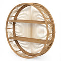 Modern Round Wall Shelf with Wooden Shelves, Decorative Metal Hanging Display Shelf for Living Room, Bedroom, Bathroom & Entryway