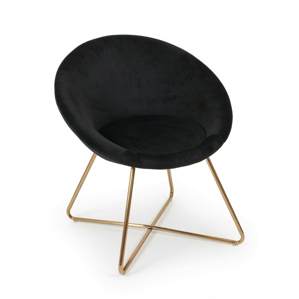 Modern Velvet Accent Chair with Gold Metal Legs, Upholstered Barrel Lounge Chair for Living Room, Bedroom, Vanity & Reading Nook, Black